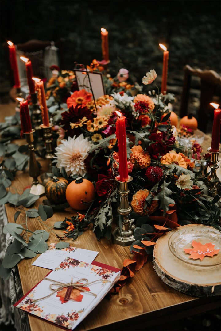 Wedding Autumn Table Runner Idea Charly Mae Photography