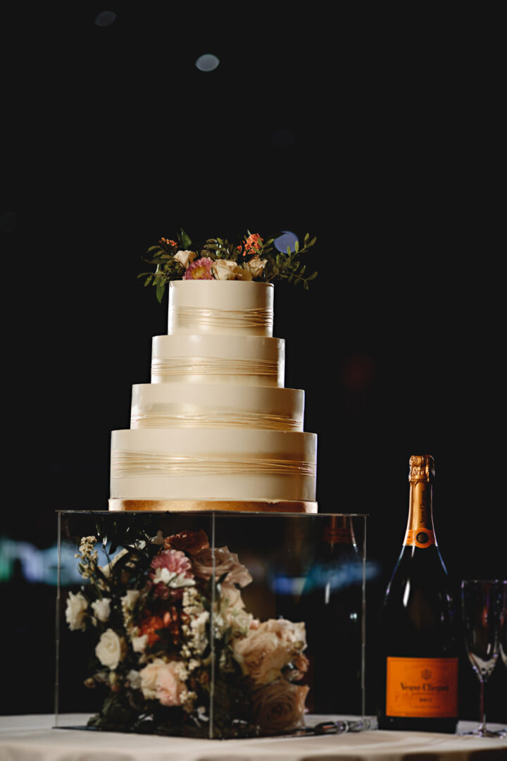 Wedding Cake Stand Clear Box Flowers HBA Photography