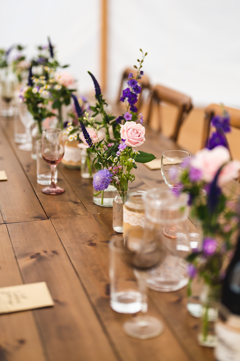 Pink Purple Table Flowers Decor Farmyard Wedding Daniel Lightening Photography