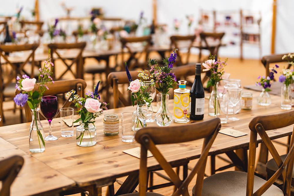 Pink Purple Table Flowers Decor Farmyard Wedding Daniel Lightening Photography