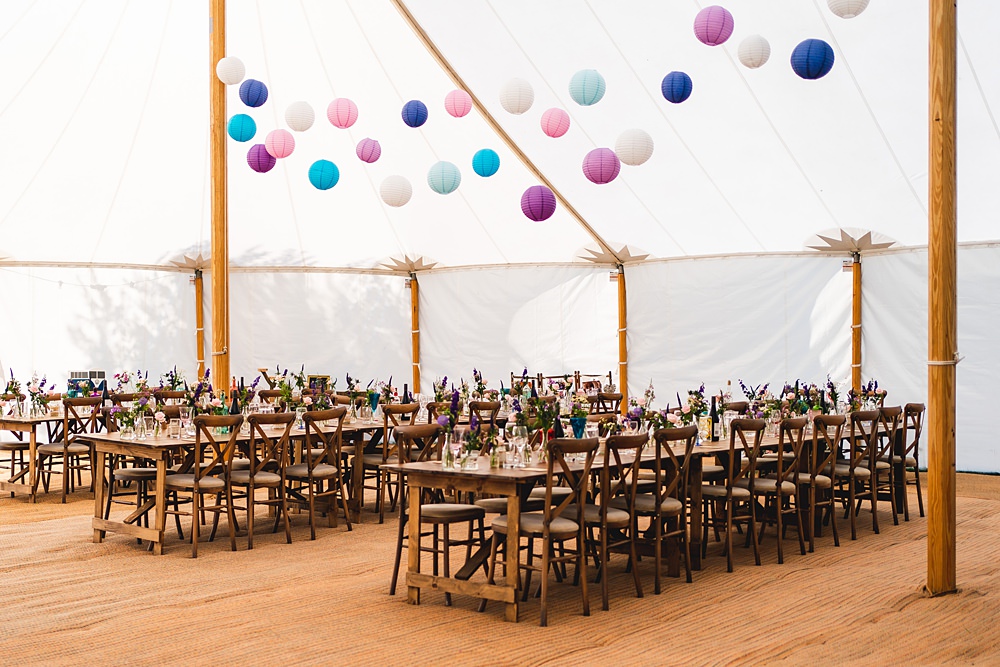 Marquee Reception Purple Blue Pink Lanterns Decor Farmyard Wedding Daniel Lightening Photography
