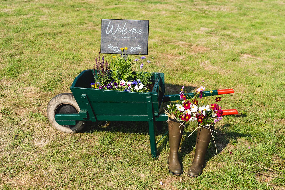Wheelbarrow Wellie Flowers Farmyard Wedding Daniel Lightening Photography
