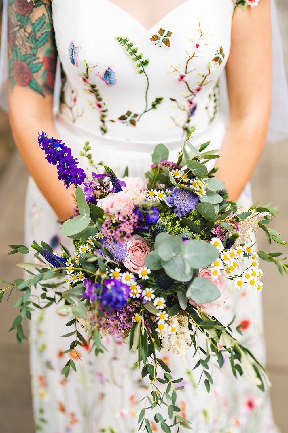 Bouquet Flowers Bride Bridal Purple Pink Astilbe Daisy Farmyard Wedding Daniel Lightening Photography