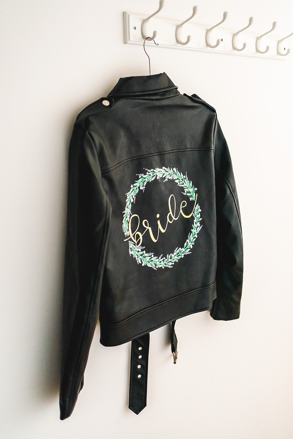 Custom Bride Leather Jacket Farmyard Wedding Daniel Lightening Photography