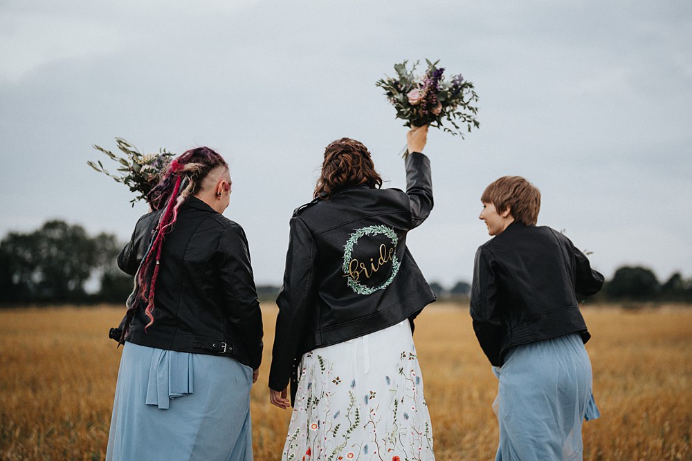 Custom Bride Leather Jacket Farmyard Wedding Daniel Lightening Photography