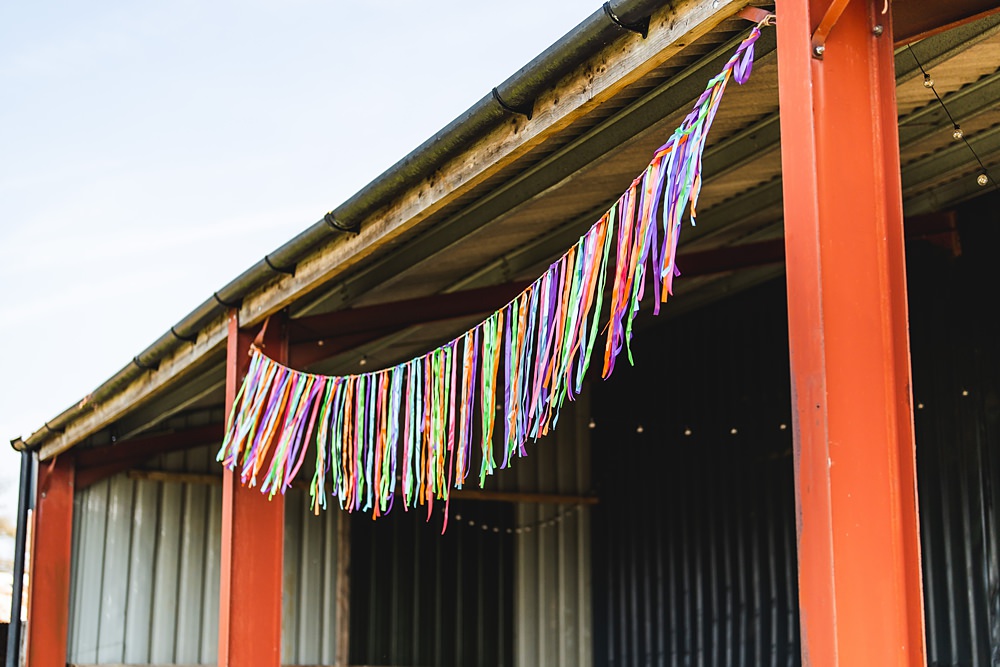 Rainbow Ribbon Bunting Farmyard Wedding Daniel Lightening Photography