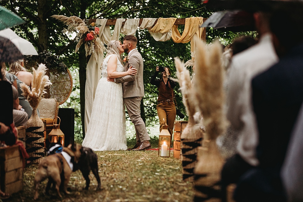 Ceremony Arch Backdrop Fabric Flowers Pampas Grass Funfair Festival Wedding Thyme Lane Photography