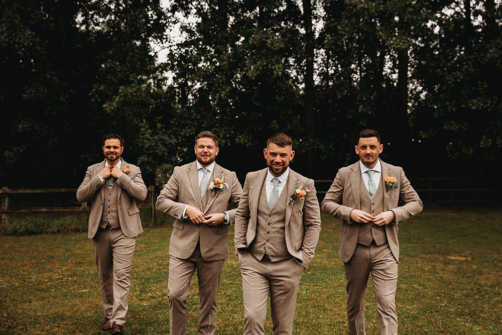 Groom Pale Grey Suit Sage Green Tie Funfair Festival Wedding Thyme Lane Photography