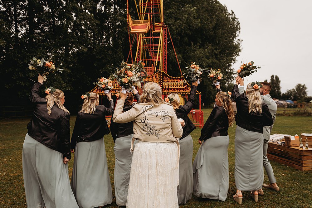 Leather Jacket Bride Bridesmaid Funfair Festival Wedding Thyme Lane Photography