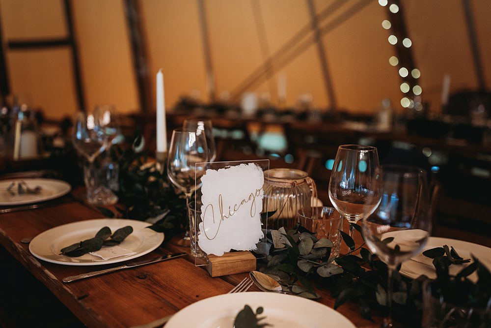 Table Decor Greenery Runner Acrylic Painted Table Name Candles Funfair Festival Wedding Thyme Lane Photography