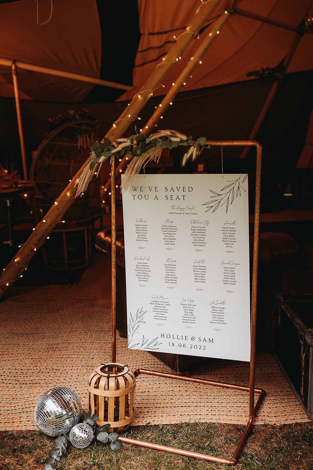 Table Plan Copper Grame Greenery Funfair Festival Wedding Thyme Lane Photography