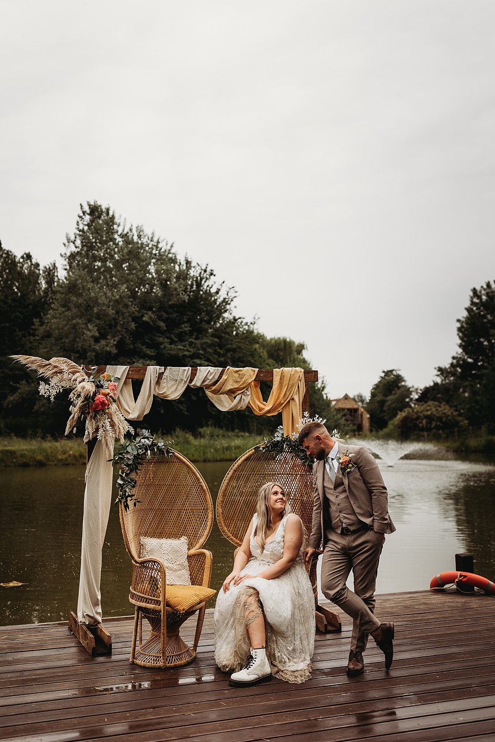 Arch Backdrop Fabric Flowers Pampas Grass Funfair Festival Wedding Thyme Lane Photography
