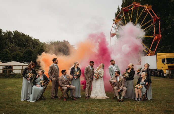 Smoke Flare Funfair Festival Wedding Thyme Lane Photography