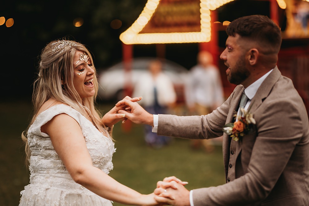 Glitter Make Up Bride Groom Funfair Festival Wedding Thyme Lane Photography