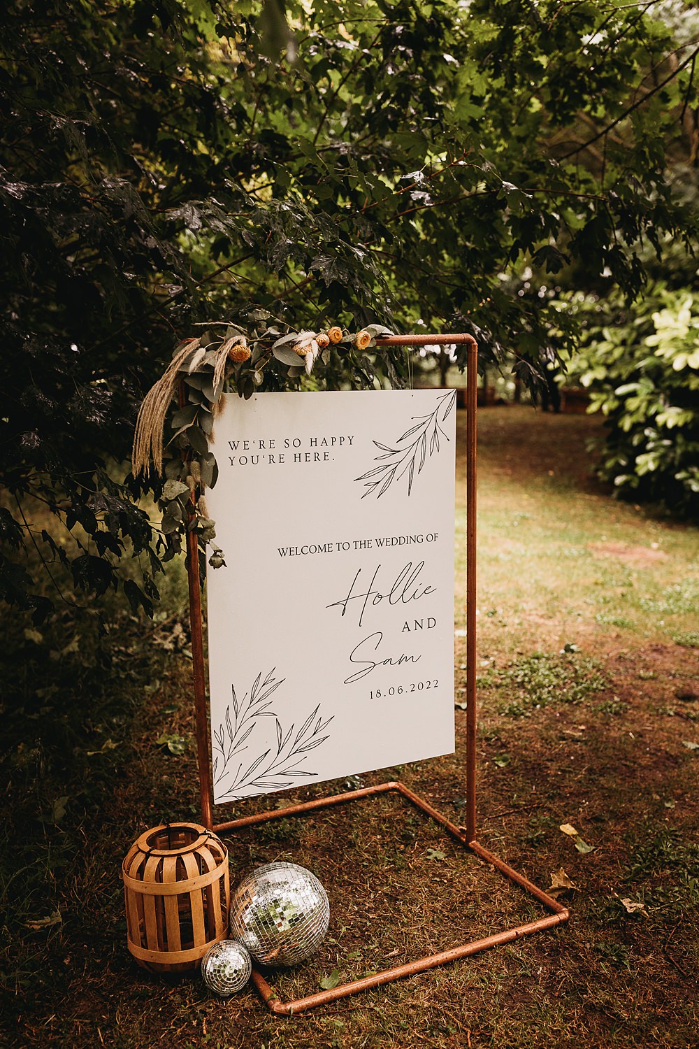 Welcome Sign Copper Grame Greenery Funfair Festival Wedding Thyme Lane Photography