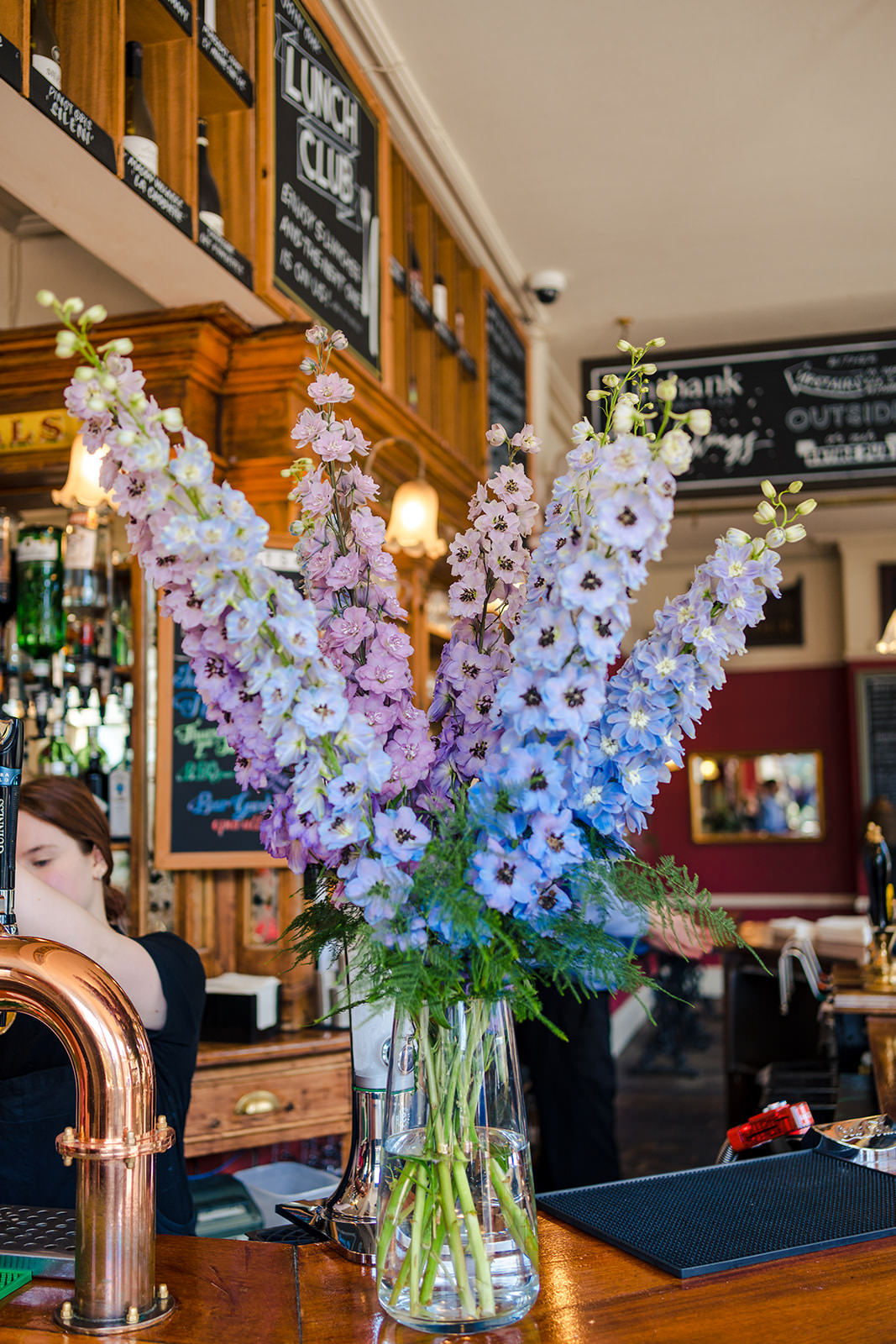 Blue Table Flowers Delphiniums Goth Wedding Anna Pumer Photography