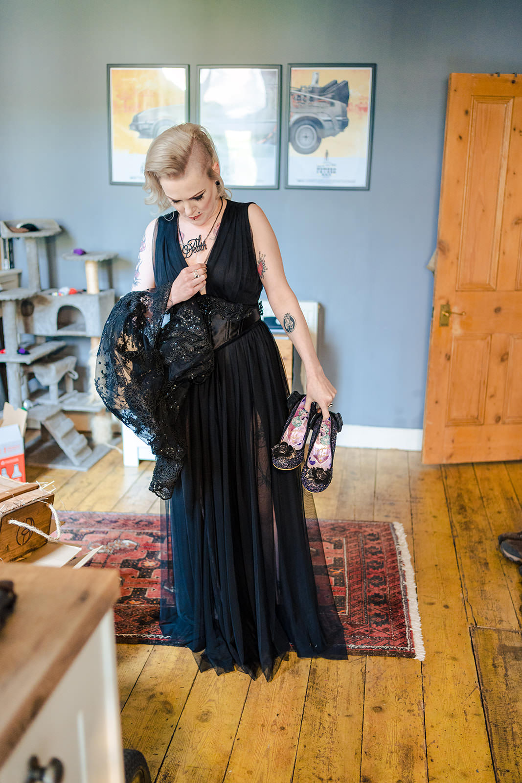 Black Dress Gown Bride Bridal Goth Wedding Anna Pumer Photography