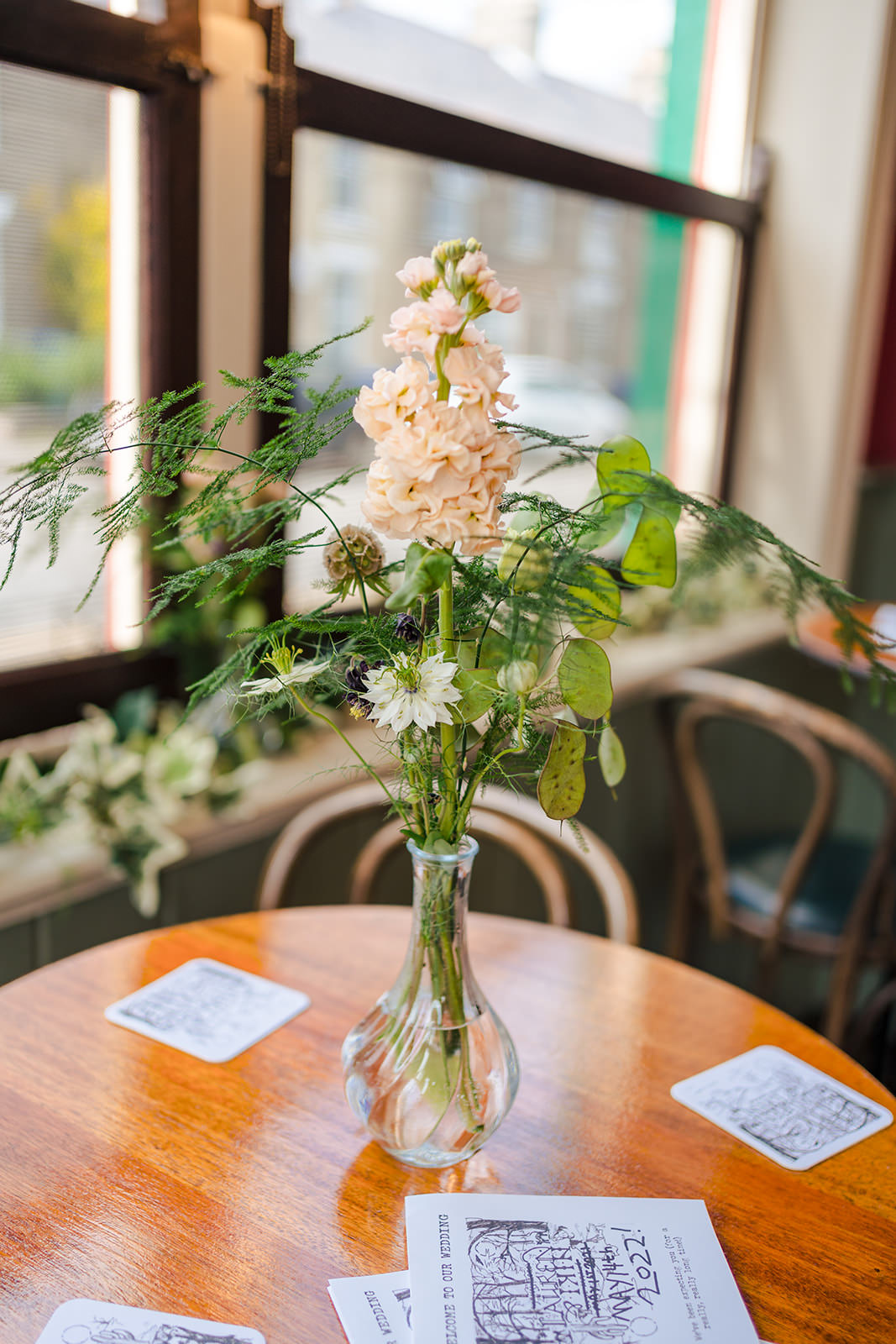 Table Flowers Bottle Goth Wedding Anna Pumer Photography