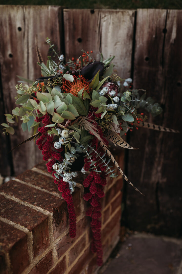 Gothic Wedding Bouquet Black Lily Feather Thyme Lane Photography