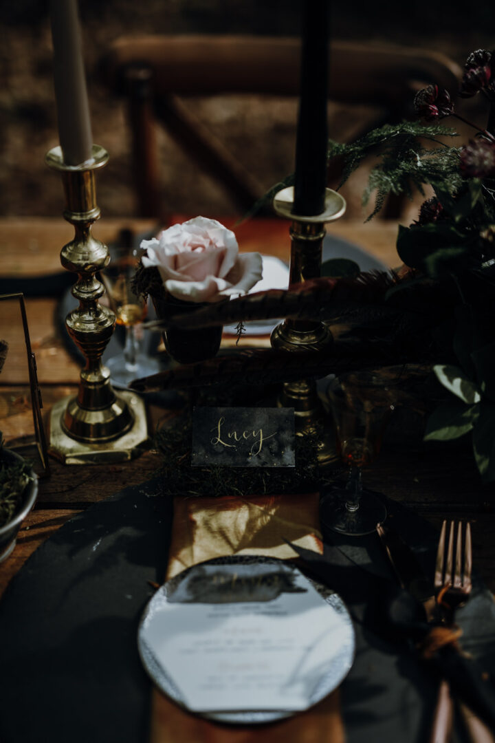 Gothic Wedding Ideas Decor Table Black Gold Ayelle Photography