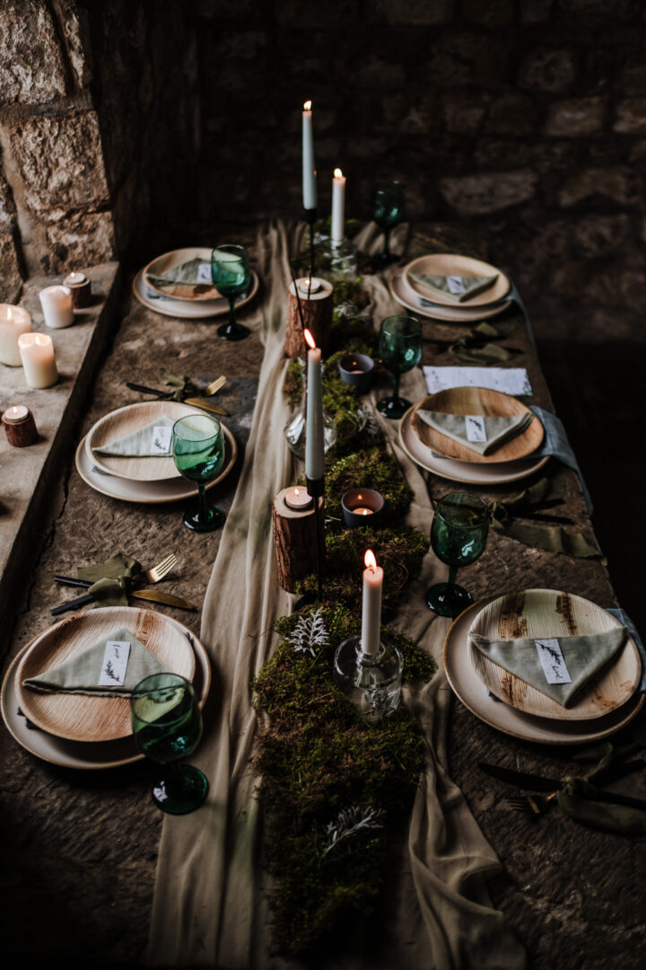 Gothic Wedding Ideas Moss Table Jenna Kathleen Photographer