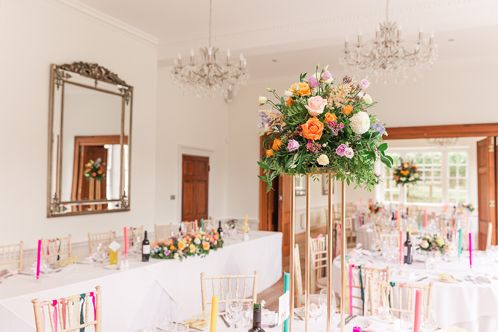 Tall Centrpiece Table Flowers Holbrook Manor Wedding James & Kerrie Photography