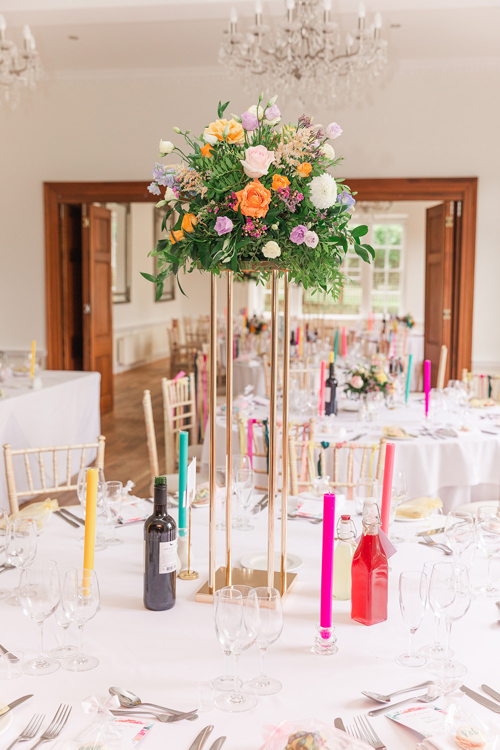 Tall Centrpiece Table Flowers Holbrook Manor Wedding James & Kerrie Photography