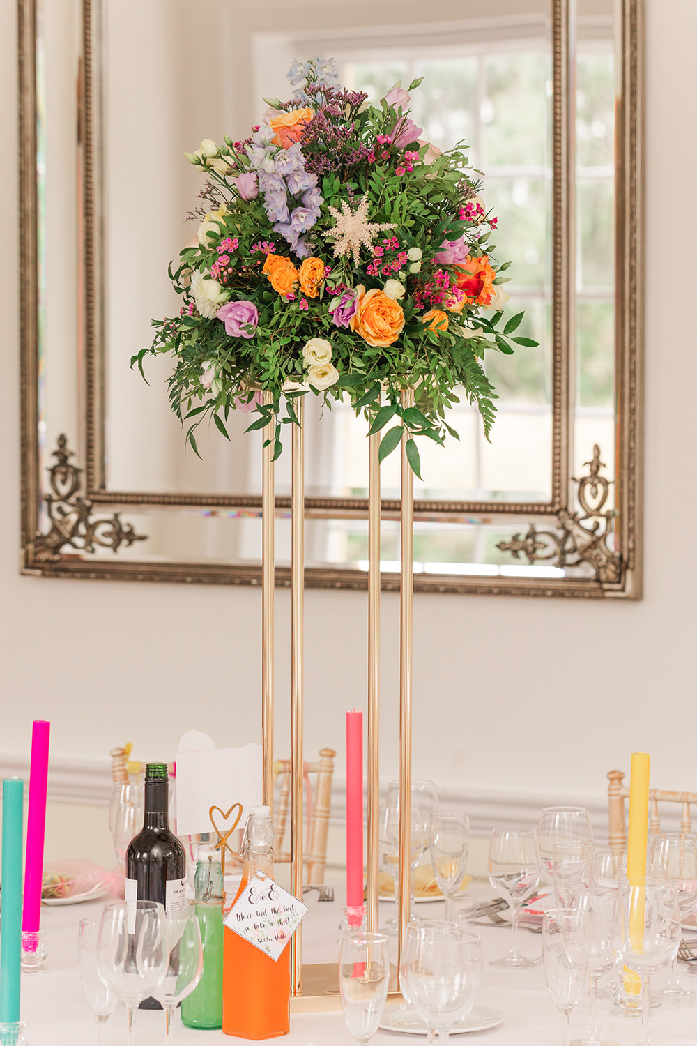 Tall Centrpiece Table Flowers Holbrook Manor Wedding James & Kerrie Photography