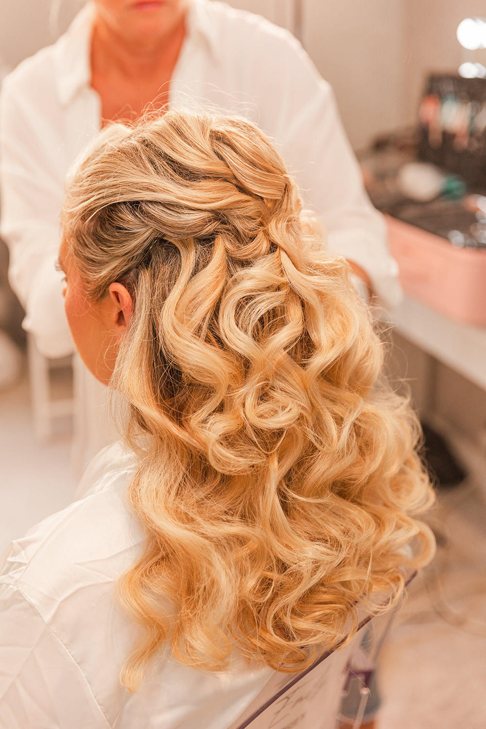 Bride Hairstyle Half Up Down Waves Holbrook Manor Wedding James & Kerrie Photography