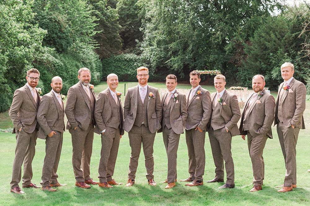 Groom Groomsmen Suits Tweed Brown Holbrook Manor Wedding James & Kerrie Photography
