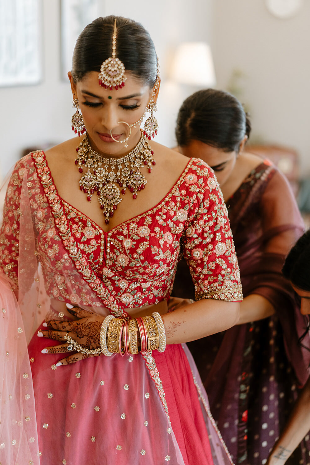 Dress Gown Bride Bridal Red Indian Lithuanian Wedding Ellie Gillard Photography