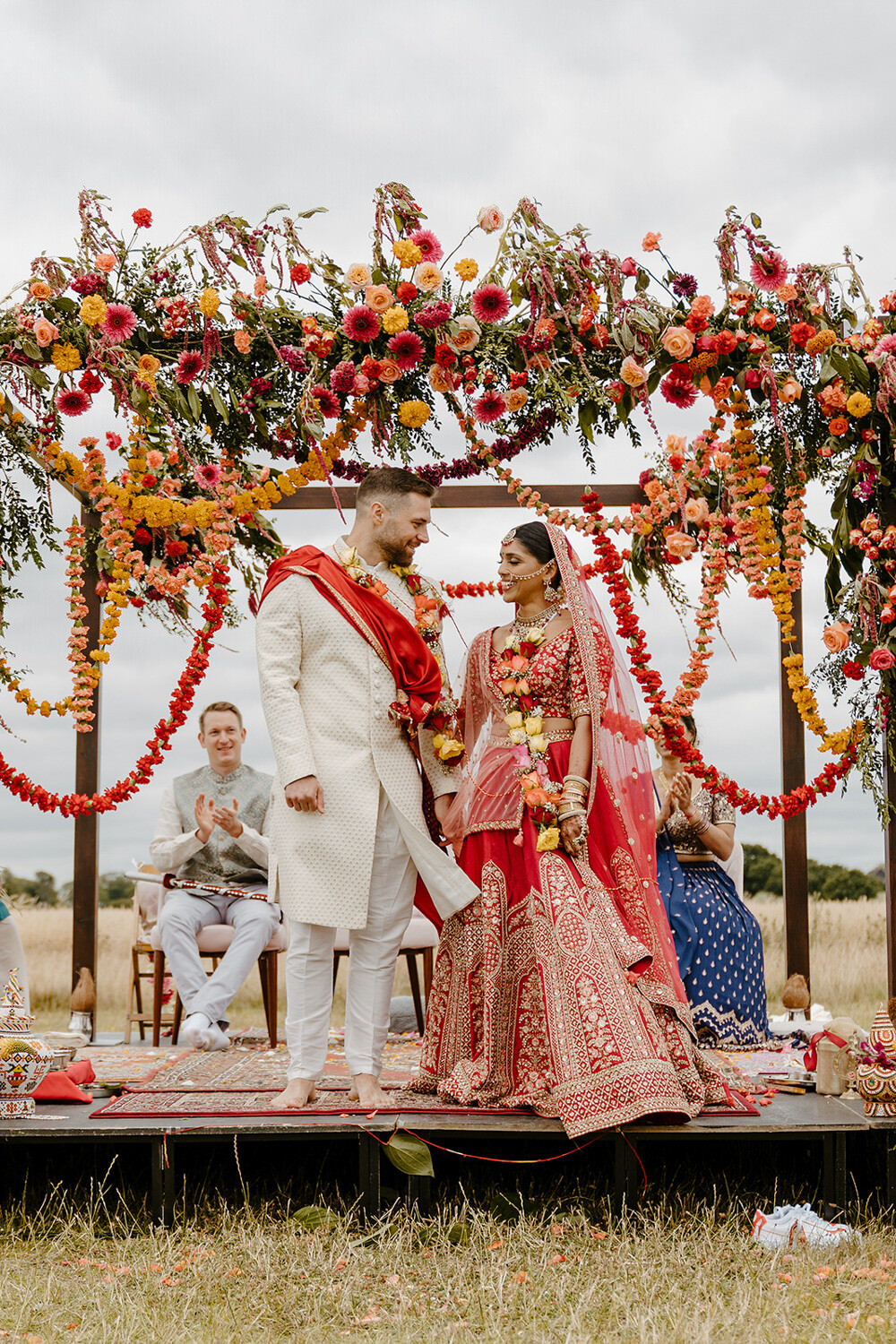 Hindu Mandap Flowers Red Yellow Indian Lithuanian Wedding Ellie Gillard Photography