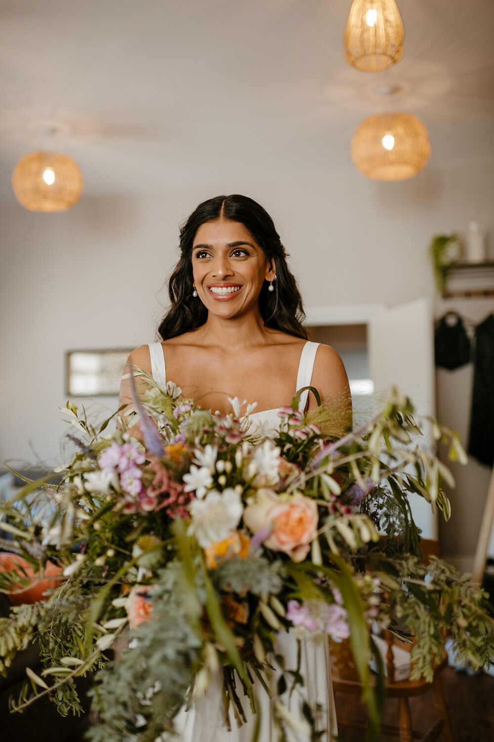 Bouquet Flowers Bride Bridal Large Greenery Ribbon Indian Lithuanian Wedding Ellie Gillard Photography