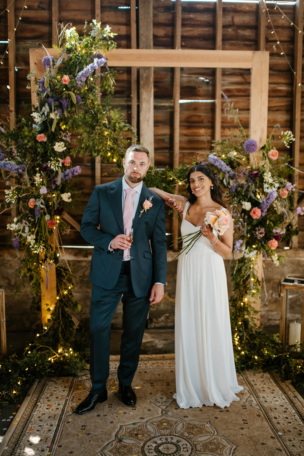 Wooden Arch Flowers Backdrop Ceremony Indian Lithuanian Wedding Ellie Gillard Photography