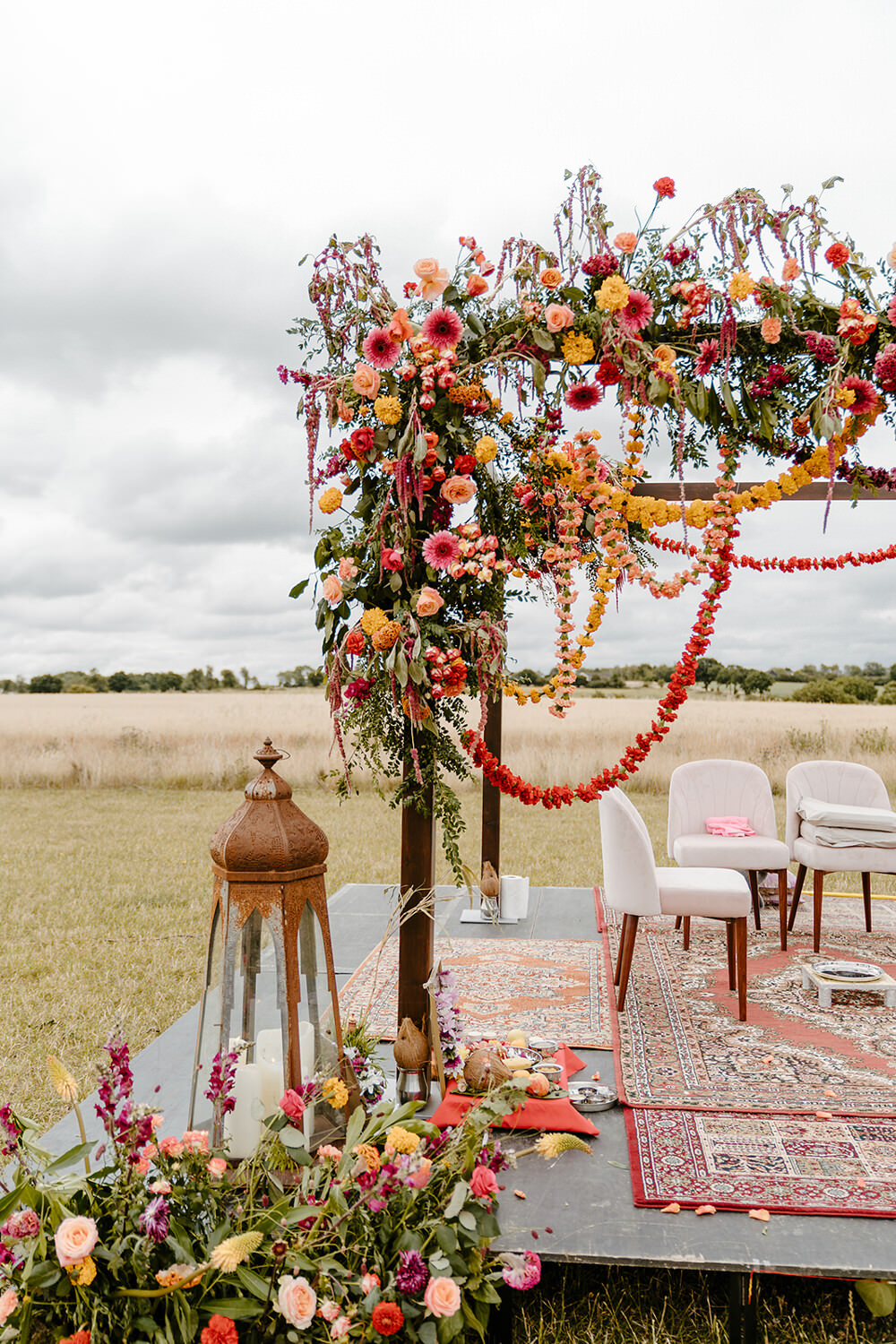 Hindu Mandap Flowers Red Yellow Indian Lithuanian Wedding Ellie Gillard Photography