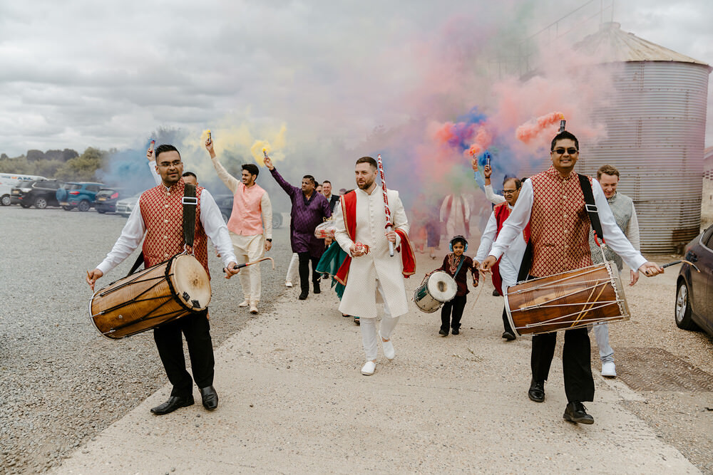 Smoke Flares Rainbow Indian Lithuanian Wedding Ellie Gillard Photography