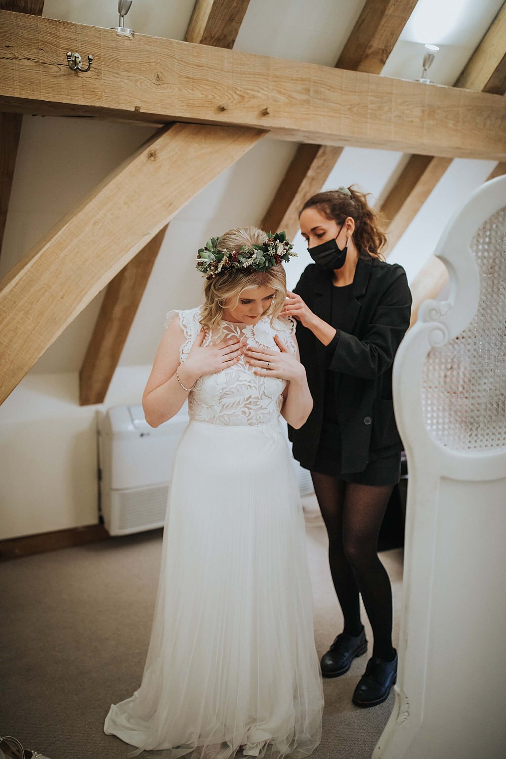 Dress Gown Bride Bridal Lace Top Tulle Skirt Rembo Styling Old Kent Barn Wedding Olegs & Rita Photography