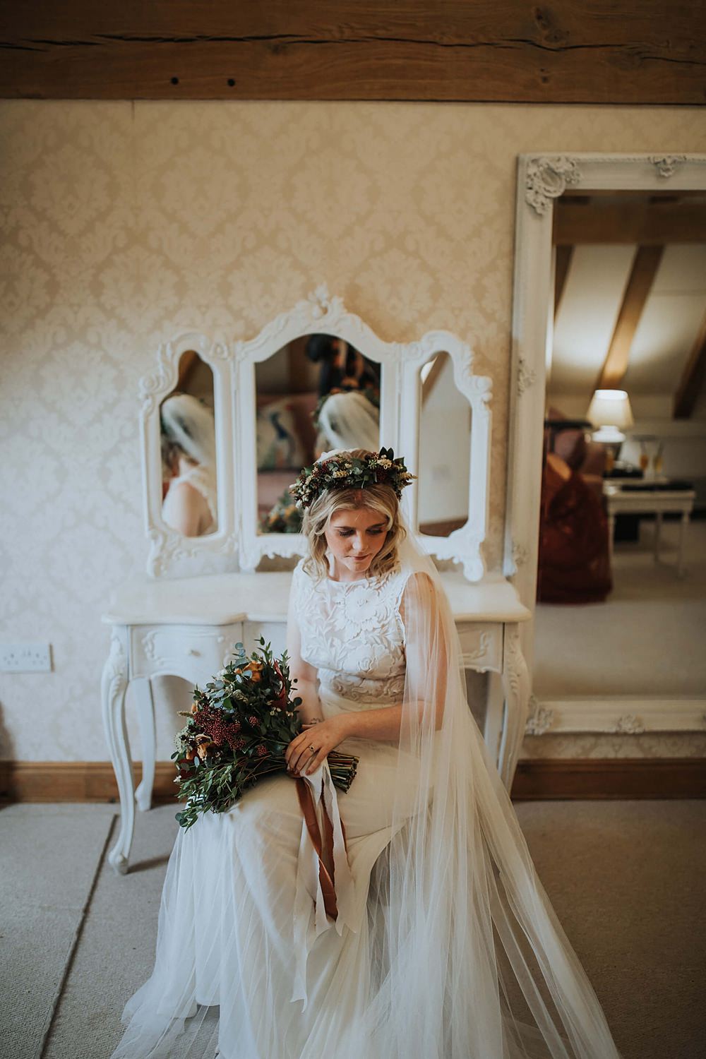 Dress Gown Bride Bridal Lace Top Tulle Skirt Rembo Styling Veil Old Kent Barn Wedding Olegs & Rita Photography