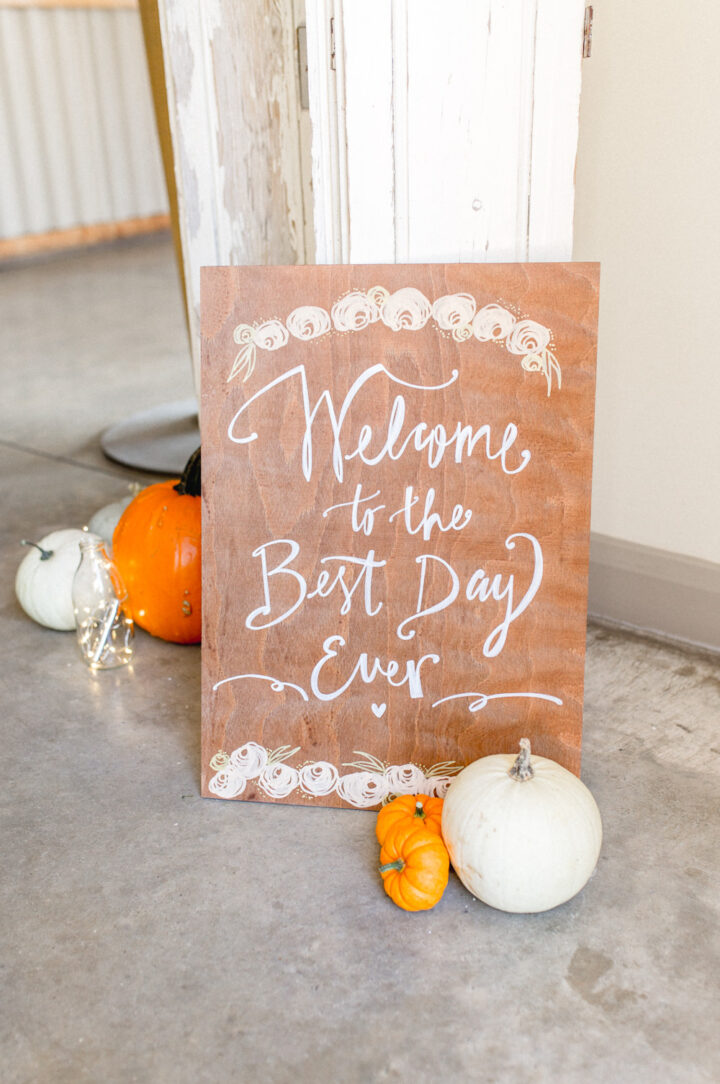 Pumpkin Wedding Decor Wooden Sign Ivory White Photography