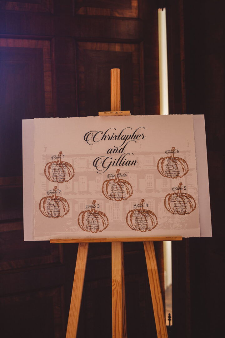 Pumpkin Wedding Ideas Table Plan Nicola Casey Photography