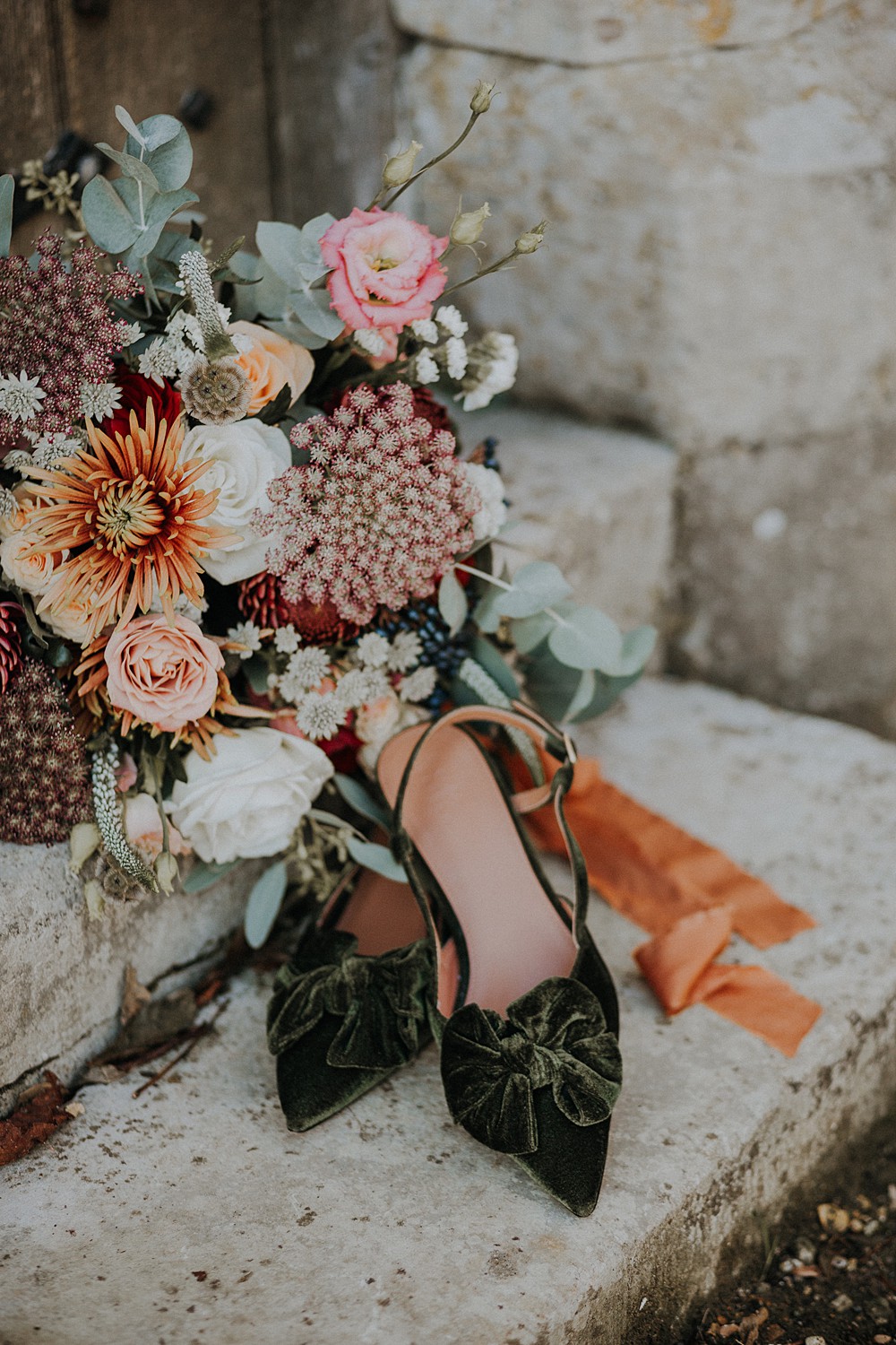 Upwey House Wedding Lola Rose Photography Green Velvet Shoes