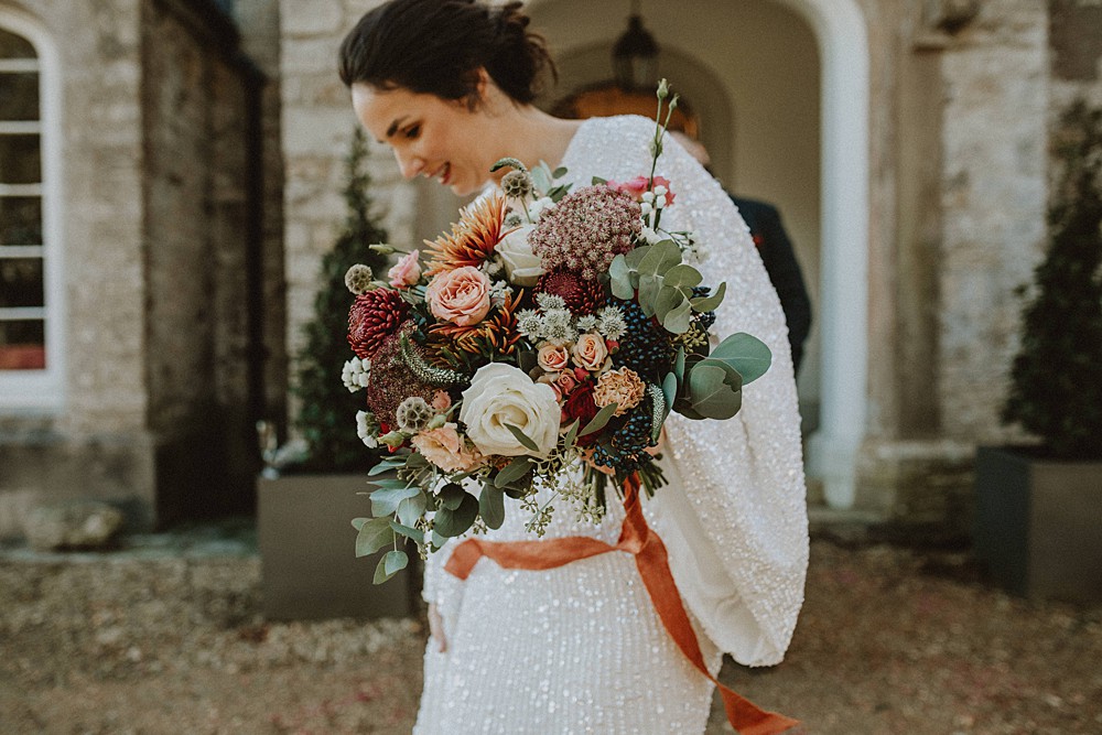 Winter Bouquet Flowers Orange Red Greenery Upwey House Wedding Lola Rose Photography