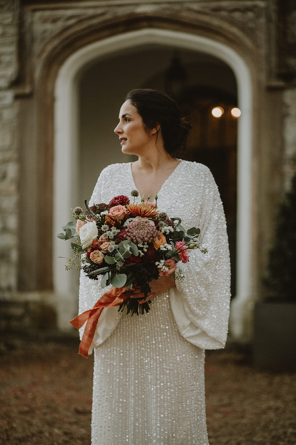 Sequin Dress Bride Bridal Long Sleeve Upwey House Wedding Lola Rose Photography