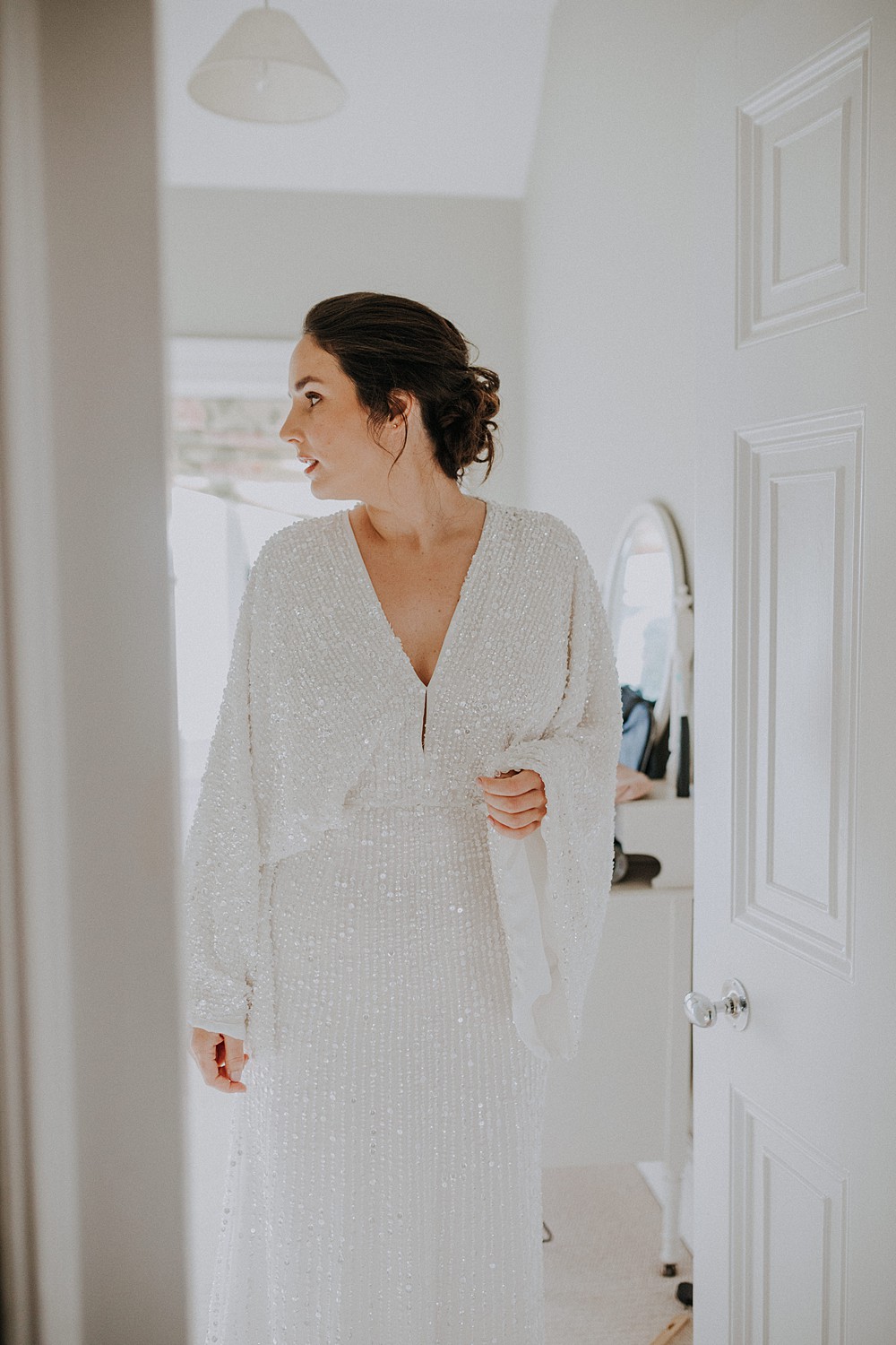 Sequin Dress Bride Bridal Long Sleeve Upwey House Wedding Lola Rose Photography