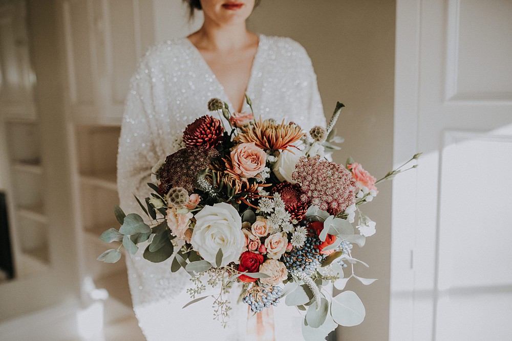 Winter Bouquet Flowers Orange Red Greenery Upwey House Wedding Lola Rose Photography