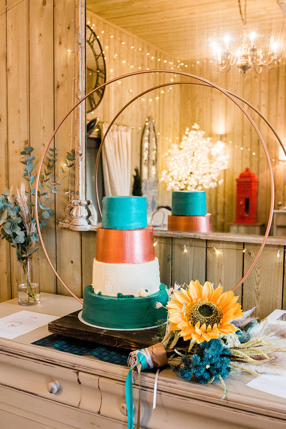 Blue Terracotta Cake Hoop Stand Vintage Glamour Wedding Charly Richards Photography