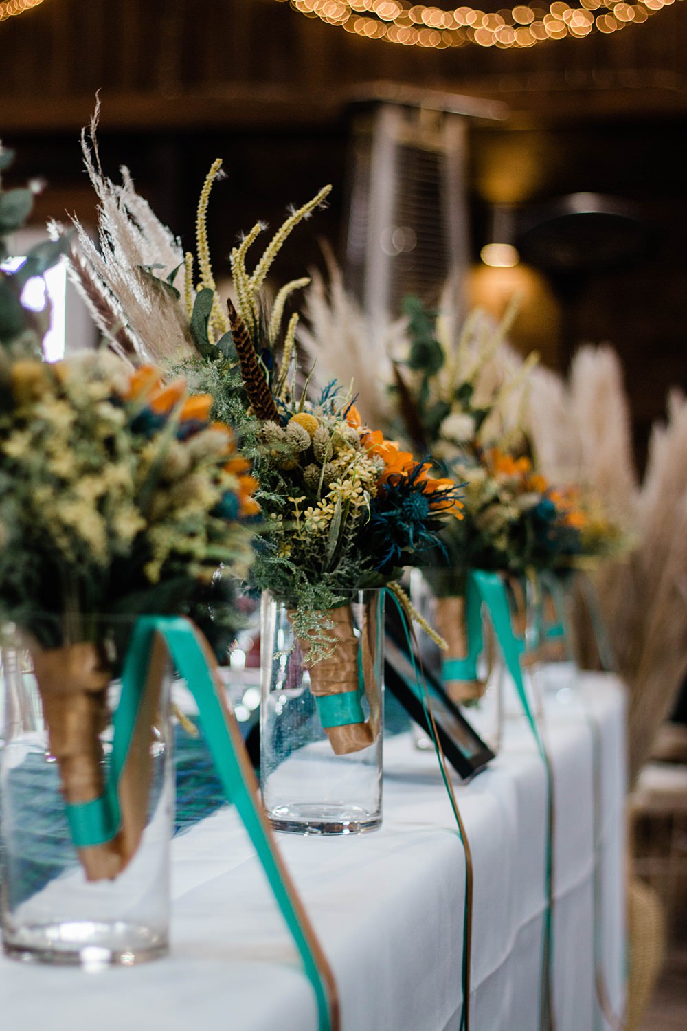 Bouquet Flowers Bride Bridal Sunflower Pampas Grass Blue Yellow Vintage Glamour Wedding Charly Richards Photography