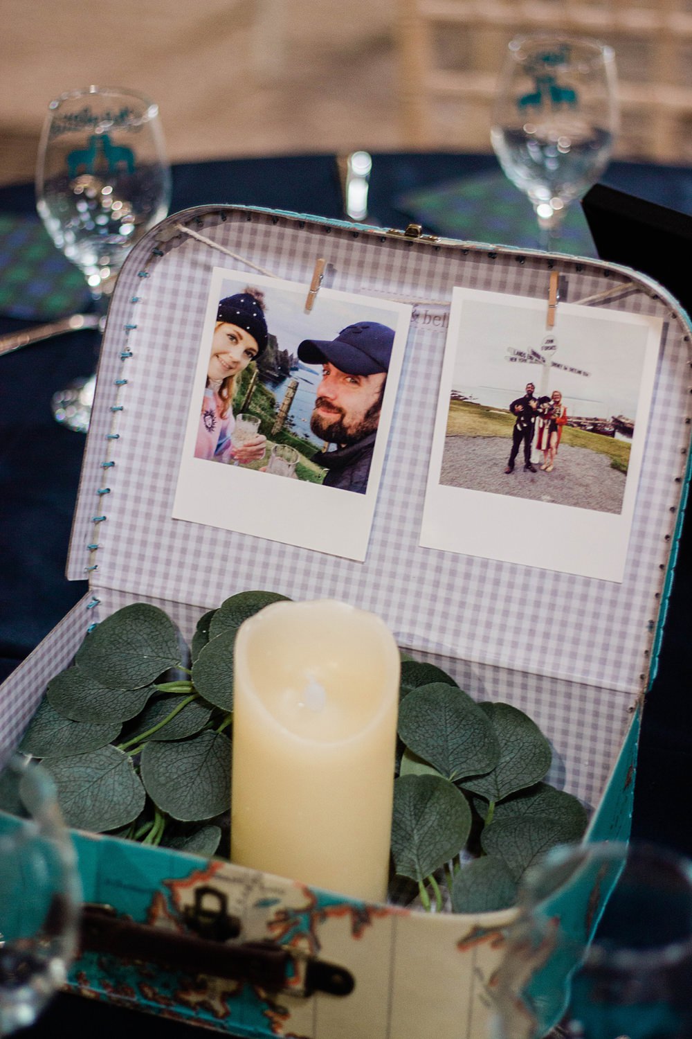 Suitcase Flowers Candle Centrepiece Decor Vintage Glamour Wedding Charly Richards Photography
