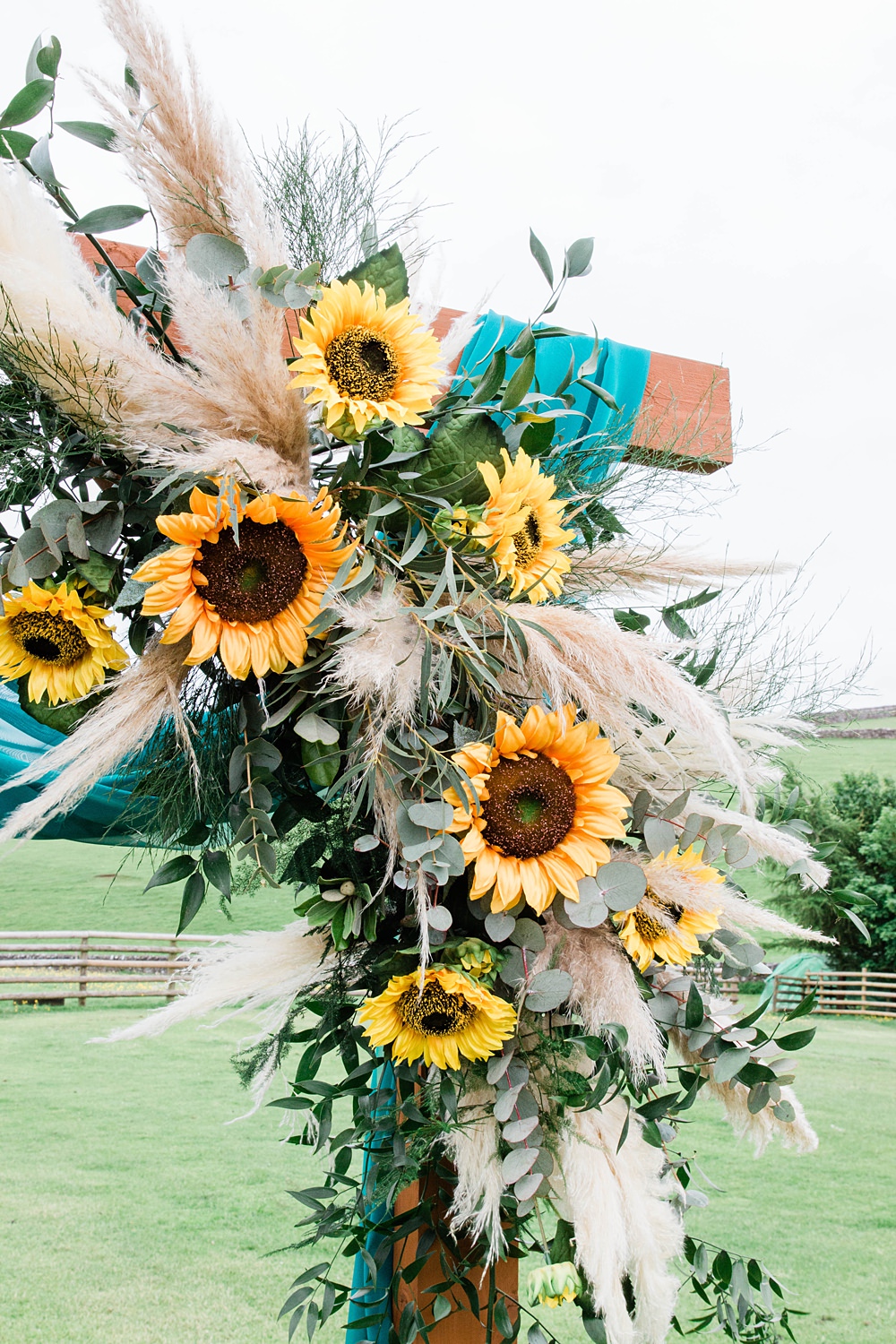 Outdoor Ceremony Arch Flowers Sunflower Vintage Glamour Wedding Charly Richards Photography
