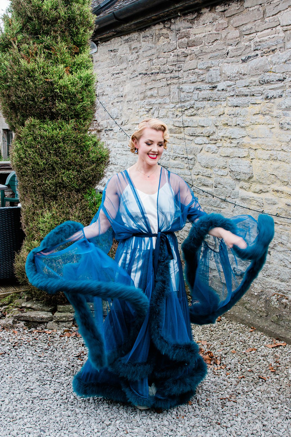 Bride Robe Blue Vintage Glamour Wedding Charly Richards Photography